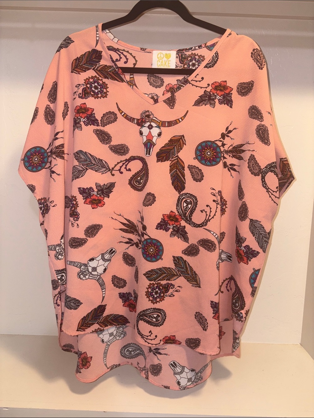 Cake Peach Southwestern Motif Dolman Tunic